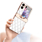 For OPPO Find N2 Flip Rhombus Pattern Electroplated Plain Leather Magnetic Phone Case with Hinge(Purple)