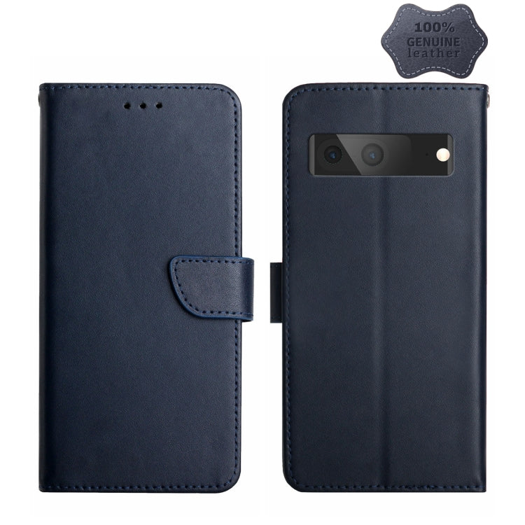 For Google Pixel 7A HT02 Genuine Leather Fingerprint-proof Flip Phone Case(Blue) - Google Cases by PMC TechLife | Online Shopping South Africa | PMC TechLife | Buy Now Pay Later Mobicred