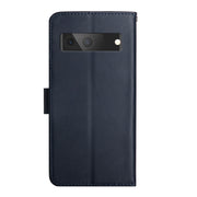 For Google Pixel 7A HT02 Genuine Leather Fingerprint-proof Flip Phone Case(Blue)