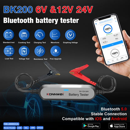 KONNWEI BK200 6V/12V/24V Car Bluetooth Battery Tester(Silver) - Electronic Test by KONNWEI | Online Shopping South Africa | PMC Jewellery | Buy Now Pay Later Mobicred