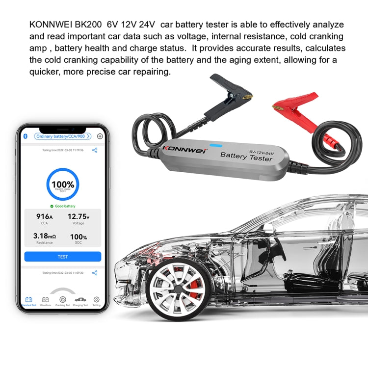 KONNWEI BK200 6V/12V/24V Car Bluetooth Battery Tester(Silver) - Electronic Test by KONNWEI | Online Shopping South Africa | PMC TechLife | Buy Now Pay Later Mobicred
