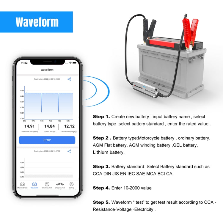KONNWEI BK200 6V/12V/24V Car Bluetooth Battery Tester(Silver) - Electronic Test by KONNWEI | Online Shopping South Africa | PMC TechLife | Buy Now Pay Later Mobicred
