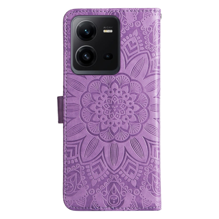 For vivo V25 5G/V25e 4G Embossed Sunflower Leather Phone Case(Purple) - vivo Cases by PMC TechLife | Online Shopping South Africa | PMC TechLife