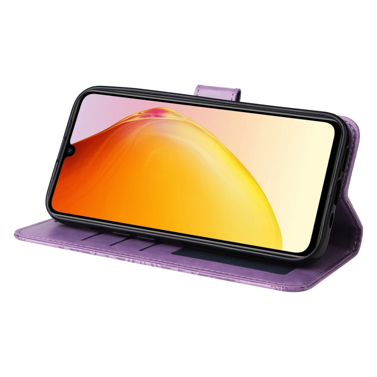 For vivo V25 5G/V25e 4G Embossed Sunflower Leather Phone Case(Purple) - vivo Cases by PMC TechLife | Online Shopping South Africa | PMC TechLife