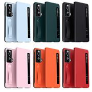 For Honor Magic Vs Side Window View Smart Litchi Pattern Leather Phone Case with Hand Strap(Black)