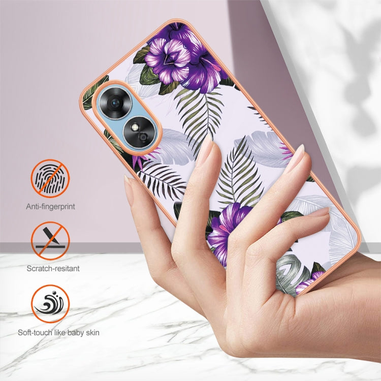 For OPPO A17 Electroplating IMD TPU Phone Case(Purple Flower) - OPPO Cases by PMC TechLife | Online Shopping South Africa | PMC TechLife | Buy Now Pay Later Mobicred