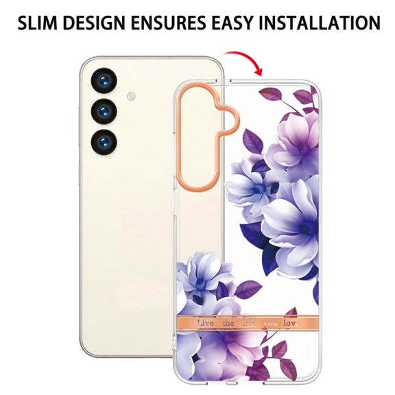 For Samsung Galaxy S24+ 5G Flowers and Plants Series IMD TPU Phone Case(Purple Begonia)
