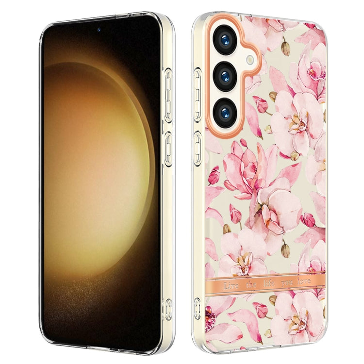 For Samsung Galaxy S24 5G Flowers and Plants Series IMD TPU Phone Case(Pink Gardenia) - Galaxy S24 5G Cases by PMC TechLife | Online Shopping South Africa | PMC TechLife