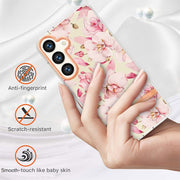 For Samsung Galaxy S24 5G Flowers and Plants Series IMD TPU Phone Case(Pink Gardenia)
