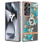 For Samsung Galaxy S25 Ultra 5G Flowers and Plants Series IMD TPU Phone Case with Ring Holder(Blue Rose)