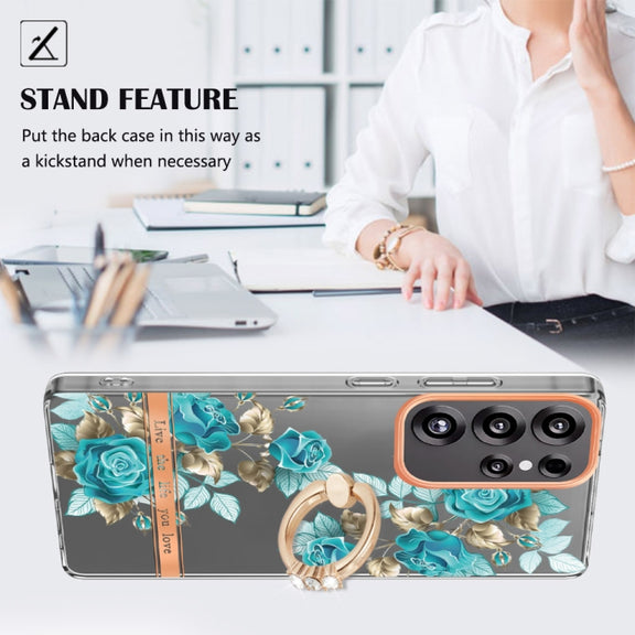 For Samsung Galaxy S25 Ultra 5G Flowers and Plants Series IMD TPU Phone Case with Ring Holder(Blue Rose)