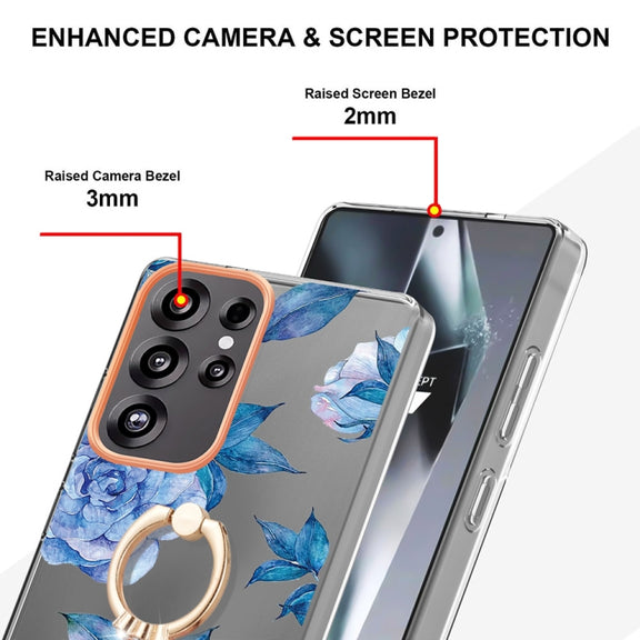 For Samsung Galaxy S25 Ultra 5G Flowers and Plants Series IMD TPU Phone Case with Ring Holder(Orchid Peony)