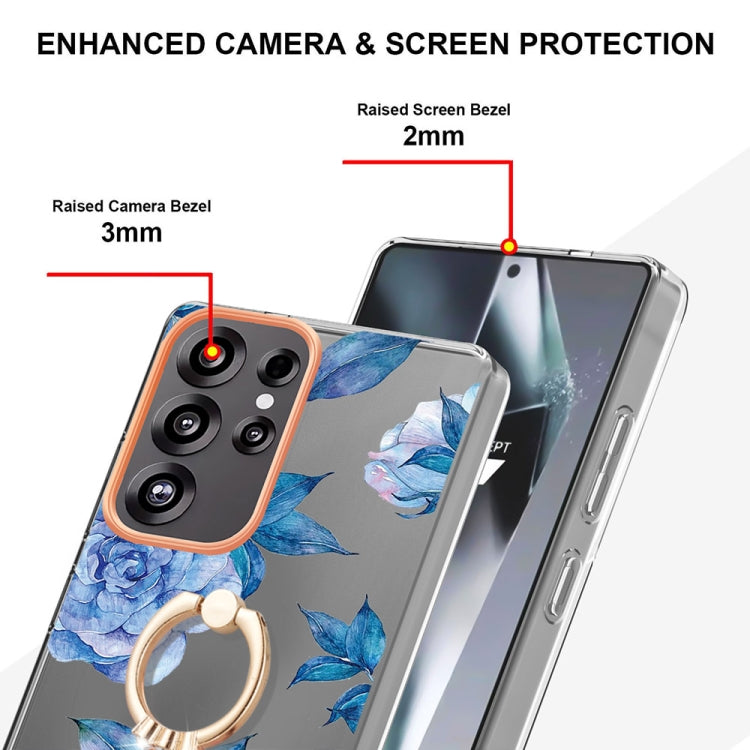 For Samsung Galaxy S25 Ultra 5G Flowers and Plants Series IMD TPU Phone Case with Ring Holder(Orchid Peony)