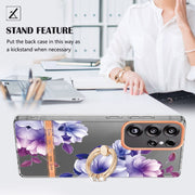 For Samsung Galaxy S25 Ultra 5G Flowers and Plants Series IMD TPU Phone Case with Ring Holder(Purple Begonia)