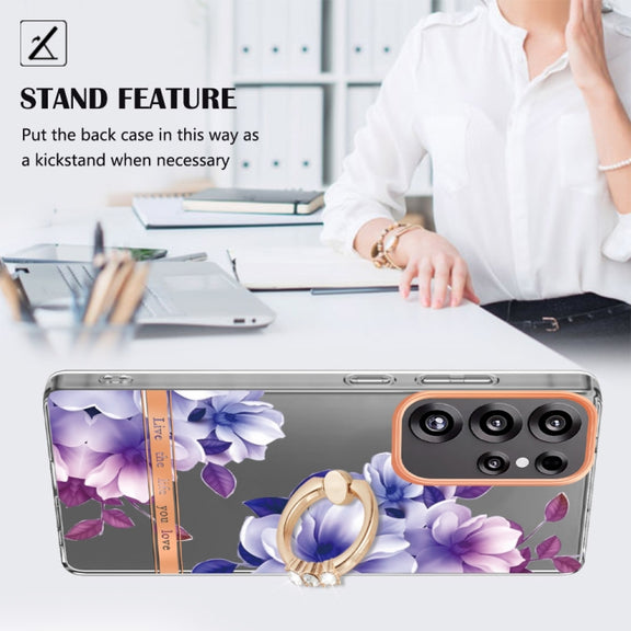 For Samsung Galaxy S25 Ultra 5G Flowers and Plants Series IMD TPU Phone Case with Ring Holder(Purple Begonia)
