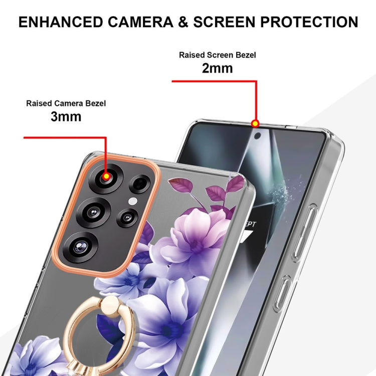 For Samsung Galaxy S25 Ultra 5G Flowers and Plants Series IMD TPU Phone Case with Ring Holder(Purple Begonia) - Galaxy S25 Ultra 5G Cases by PMC TechLife | Online Shopping South Africa | PMC TechLife | Buy Now Pay Later Mobicred
