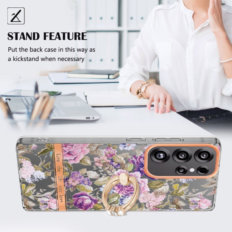 For Samsung Galaxy S25 Ultra 5G Flowers and Plants Series IMD TPU Phone Case with Ring Holder(Purple Peony) - Galaxy S25 Ultra 5G Cases by PMC TechLife | Online Shopping South Africa | PMC TechLife | Buy Now Pay Later Mobicred