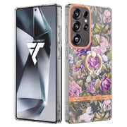 For Samsung Galaxy S25 Ultra 5G Flowers and Plants Series IMD TPU Phone Case with Ring Holder(Purple Peony)