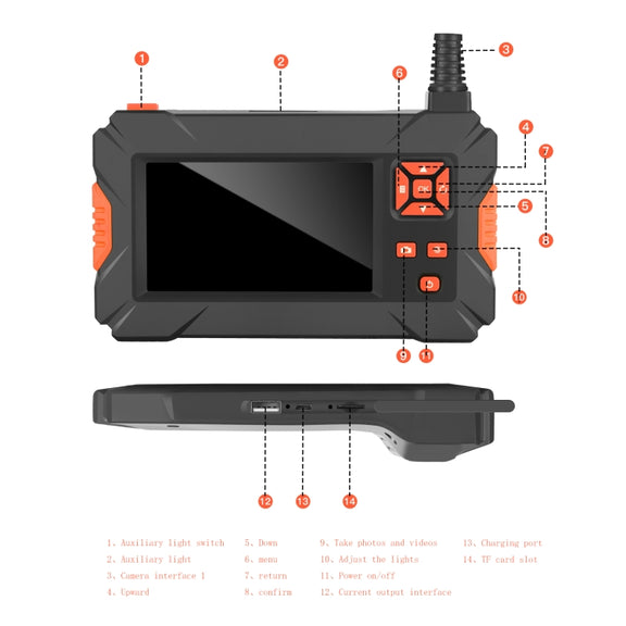 P130 5.5mm 4.3 inch Dual Camera with Screen Endoscope, Length:5m