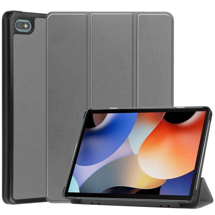 For Blackview Oscal Pad 10 Custer Pure Color 3-Fold Holder Smart Leather Tablet Case(Grey) - Others by PMC TechLife | Online Shopping South Africa | PMC TechLife | Buy Now Pay Later Mobicred