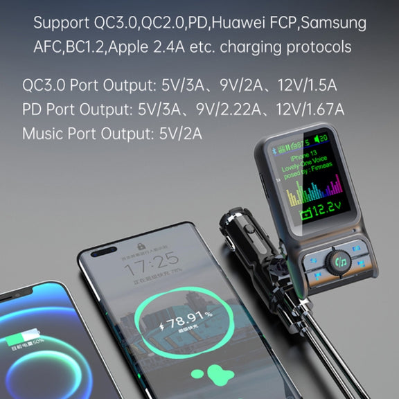 BC85 Colorful Screen Car Bluetooth 5.0 FM Transmitter MP3 Player