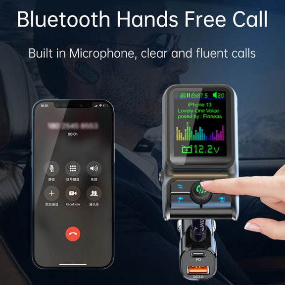 BC85 Colorful Screen Car Bluetooth 5.0 FM Transmitter MP3 Player