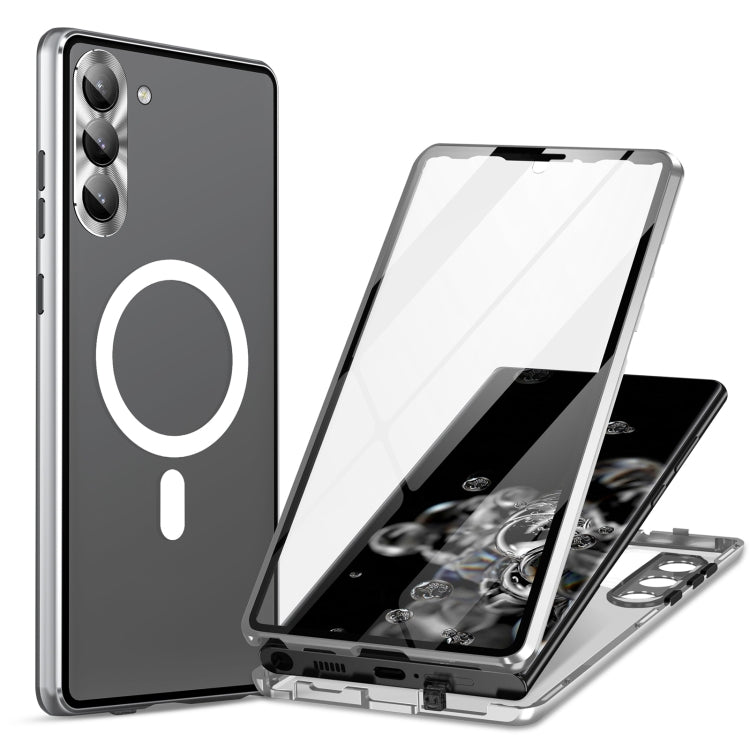 For Samsung Galaxy S21 5G HD Full Cover Magsafe Magnetic Metal Tempered Glass Phone Case(Silver) - Galaxy S21 5G Cases by PMC TechLife | Online Shopping South Africa | PMC TechLife