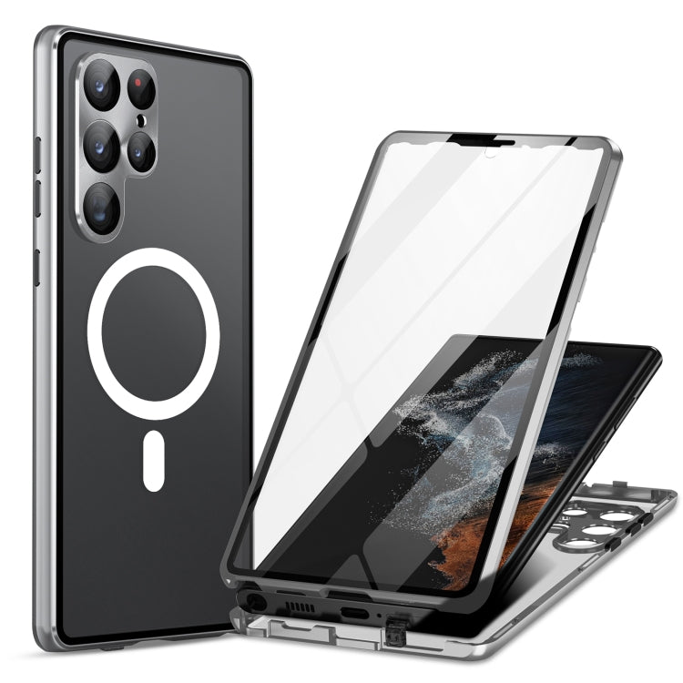 For Samsung Galaxy S21 Ultra 5G HD Full Cover Magsafe Magnetic Metal Tempered Glass Phone Case(Silver) - Galaxy S21 Ultra 5G Cases by PMC TechLife | Online Shopping South Africa | PMC TechLife