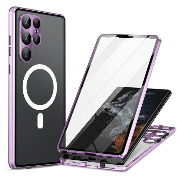 For Samsung Galaxy S24 Ultra 5G HD Full Cover Magsafe Magnetic Metal Tempered Glass Phone Case(Purple)