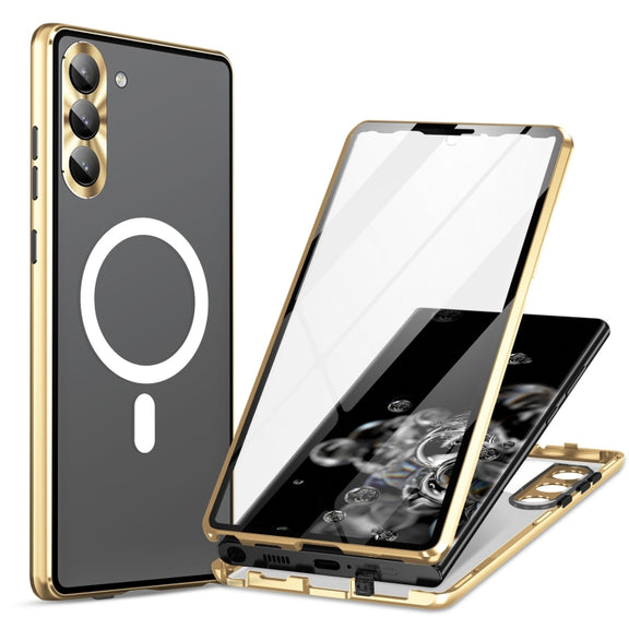 For Samsung Galaxy S24+ 5G HD Full Cover Magsafe Magnetic Metal Tempered Glass Phone Case(Gold)