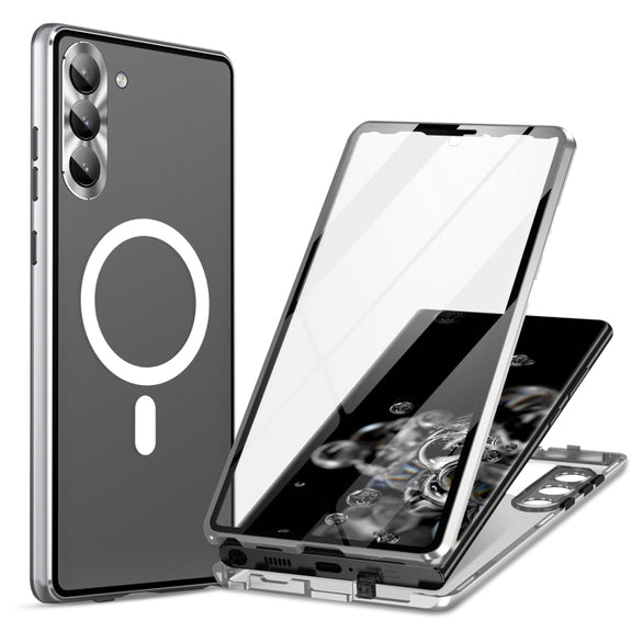 For Samsung Galaxy S24+ 5G HD Full Cover Magsafe Magnetic Metal Tempered Glass Phone Case(Silver)
