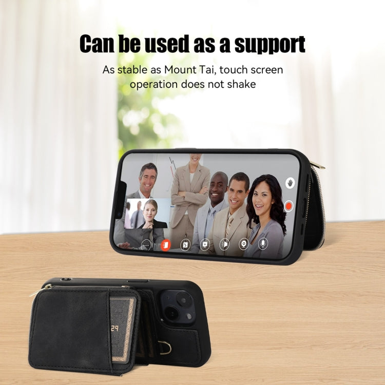 For iPhone 14 Zipper Card Bag Back Cover Phone Case(Black) - iPhone 14 Cases by PMC TechLife | Online Shopping South Africa | PMC TechLife
