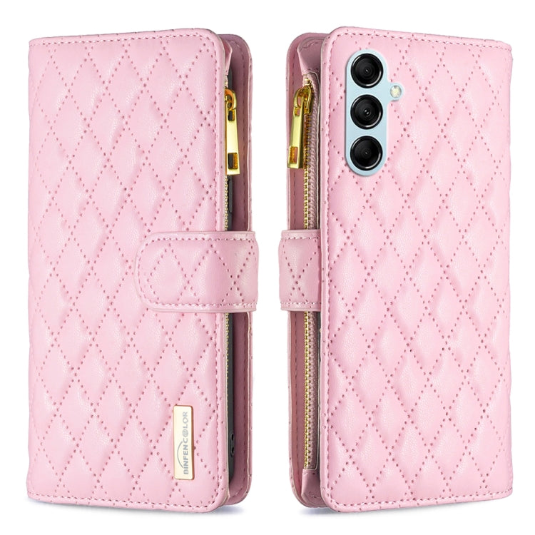 For Samsung Galaxy M14 5G Diamond Lattice Zipper Wallet Leather Flip Phone Case(Pink) - Galaxy Phone Cases by PMC TechLife | Online Shopping South Africa | PMC TechLife | Buy Now Pay Later Mobicred