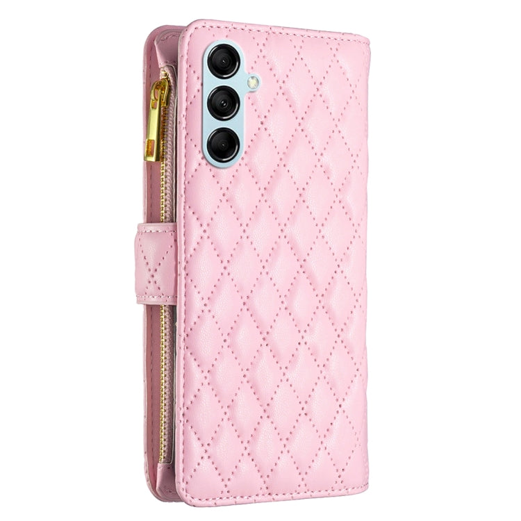 For Samsung Galaxy M14 5G Diamond Lattice Zipper Wallet Leather Flip Phone Case(Pink) - Galaxy Phone Cases by PMC TechLife | Online Shopping South Africa | PMC TechLife | Buy Now Pay Later Mobicred