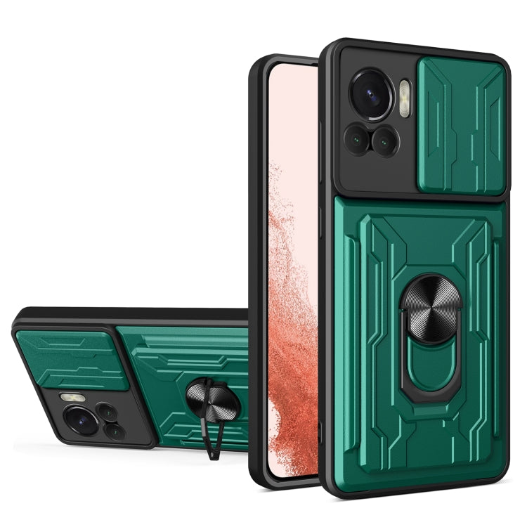 For Motorola Edge 30 Ultra 5G / Moto X30 Pro Sliding Camshield TPU+PC Phone Case with Card Slot(Dark Green) - Motorola Cases by PMC TechLife | Online Shopping South Africa | PMC TechLife