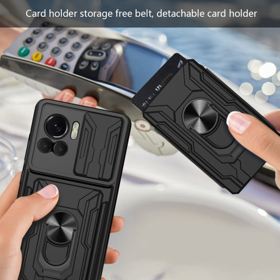 For Motorola Edge 30 Ultra 5G / Moto X30 Pro Sliding Camshield TPU+PC Phone Case with Card Slot(Dark Green)