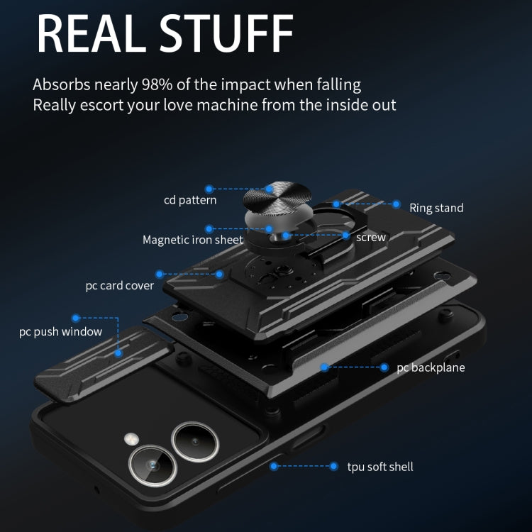 For Realme 10 4G Sliding Camshield TPU+PC Phone Case with Card Slot(Blue)