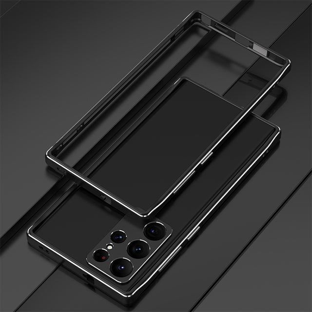 For Samsung Galaxy S23 Ultra 5G Aurora Series Lens Protector + Metal Frame Phone Case(Black Silver)
