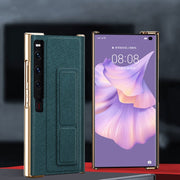 For Huawei Mate Xs 2 Electroplated Cross Pattern Leather All-inclusive Phone Case with Stand(Night Green Gold)