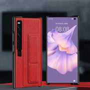 For Huawei Mate Xs 2 Electroplated Cross Pattern Leather All-inclusive Phone Case with Stand(Charm Red Black)