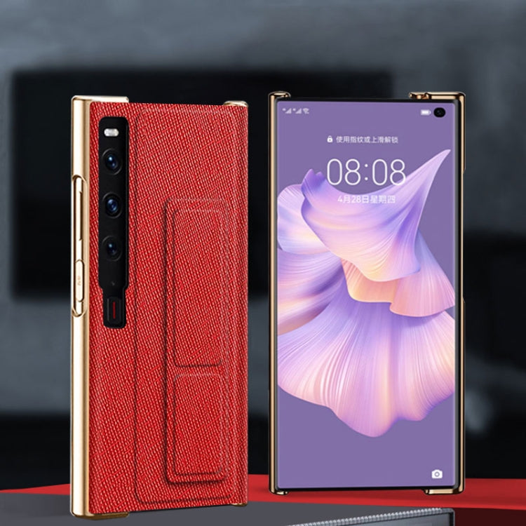 For Huawei Mate Xs 2 Electroplated Cross Pattern Leather All-inclusive Phone Case with Stand(Charm Red Gold) - Huawei Cases by PMC TechLife | Online Shopping South Africa | PMC TechLife | Buy Now Pay Later Mobicred