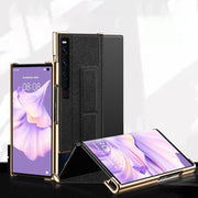 For Huawei Mate Xs 2 Electroplated Cross Pattern Leather All-inclusive Phone Case with Stand(Sapphire Blue Black)