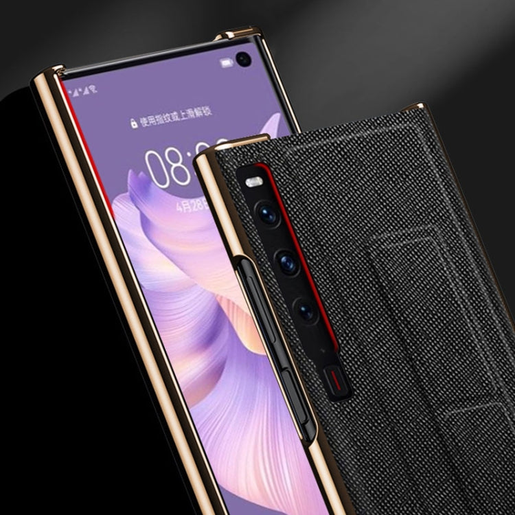 For Huawei Mate Xs 2 Electroplated Cross Pattern Leather All-inclusive Phone Case with Stand(Black)
