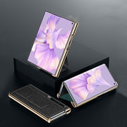 For Huawei Mate Xs 2 Electroplated Cross Pattern Leather All-inclusive Phone Case with Stand(Night Green Gold)