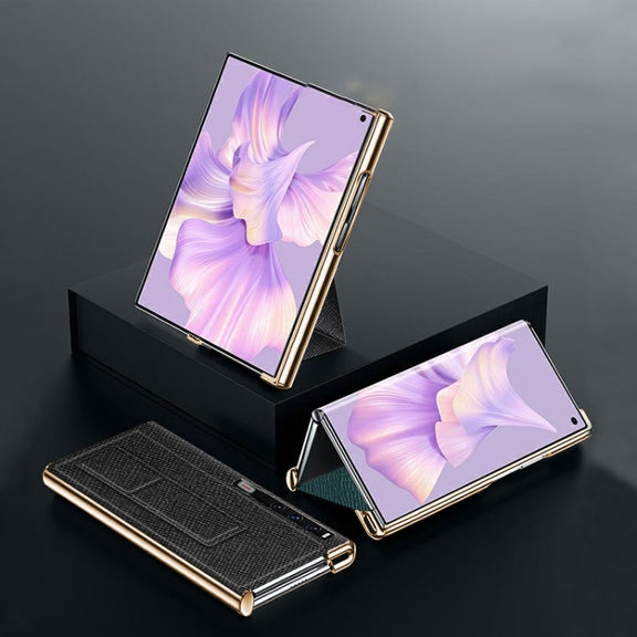 For Huawei Mate Xs 2 Electroplated Cross Pattern Leather All-inclusive Phone Case with Stand(Night Green Gold)