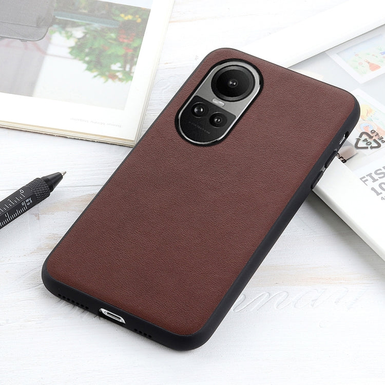 For OPPO Reno10 Global / 10 Pro Global Lambskin Texture Genuine Leather Phone Case(Brown) - OPPO Cases by PMC TechLife | Online Shopping South Africa | PMC TechLife | Buy Now Pay Later Mobicred