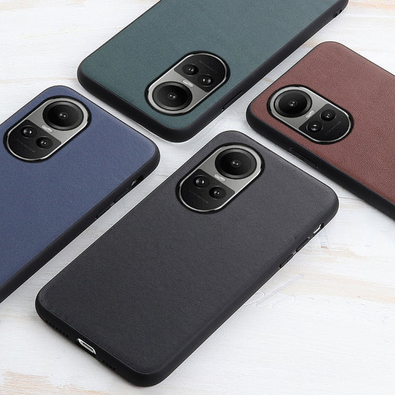For OPPO Reno10 Global / 10 Pro Global Lambskin Texture Genuine Leather Phone Case(Brown)