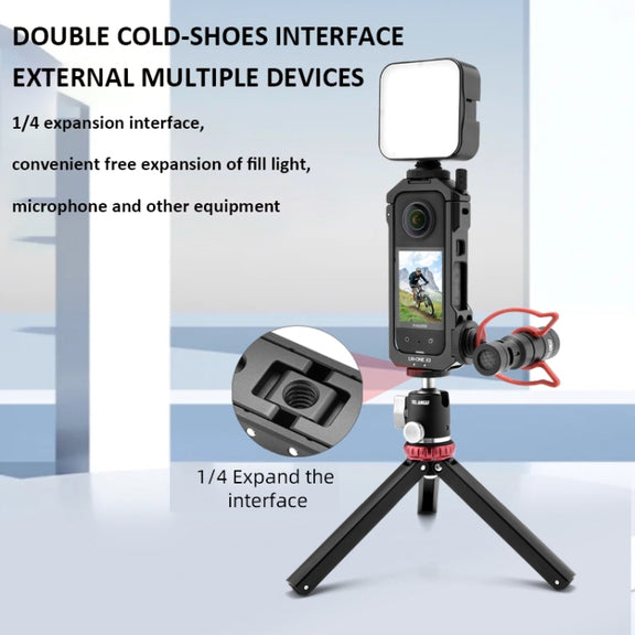 For Insta360 X3 YELANGU LW-ONE X3 Metal Cage Extended Frame Case With T1 Tripod