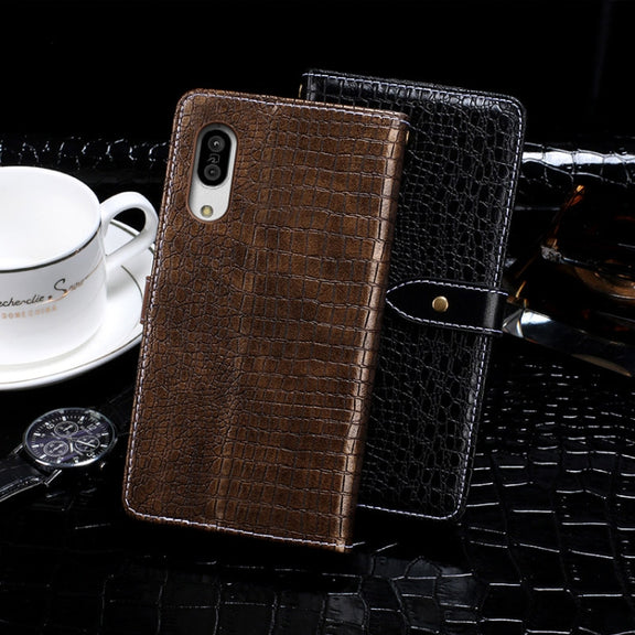 For Sharp Aquos Sense3 idewei Crocodile Texture Horizontal Flip Leather Case with Holder & Card Slots & Wallet(Dark Blue)