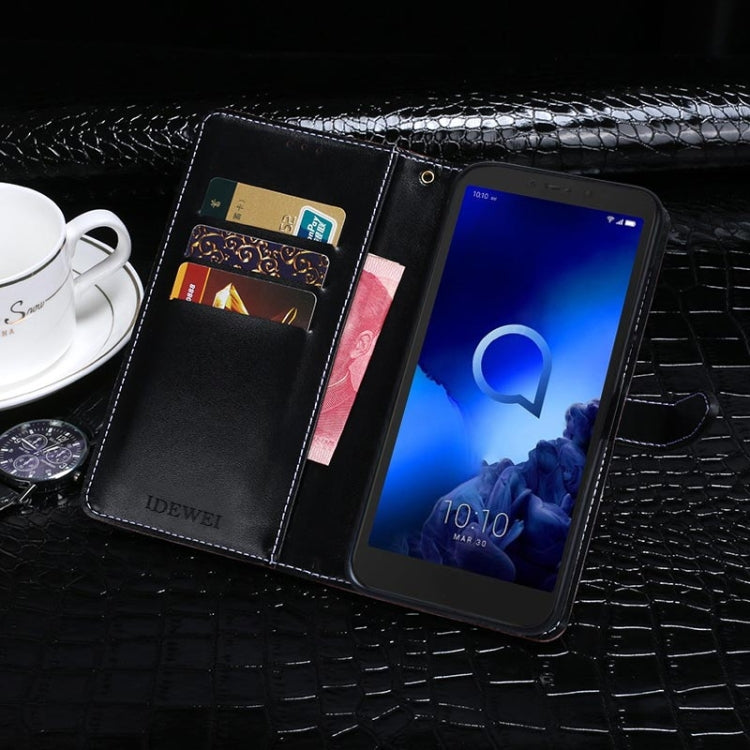 For Alcatel 1V (2019) idewei Crocodile Texture Horizontal Flip Leather Case with Holder & Card Slots & Wallet(Dark Blue)